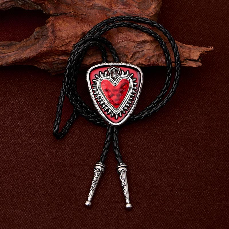 Vintage Shield Shape Sacred Heart Crown Bolo Tie