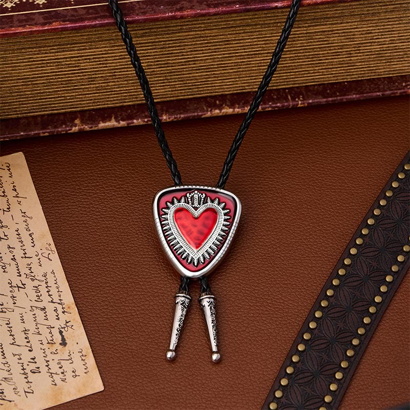 Vintage Shield Shape Sacred Heart Crown Bolo Tie