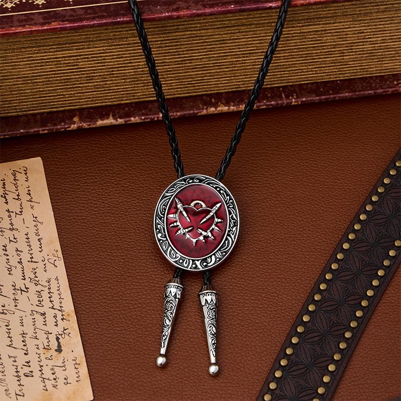 Vintage Red Thorn Heart Bullet Oval Bolo Tie