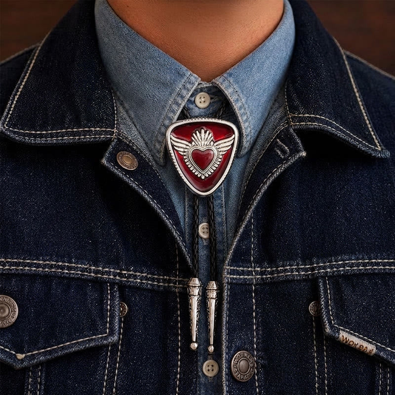 Retro Western Winged Sacred Heart Bolo Tie