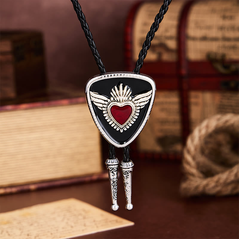 Retro Western Winged Sacred Heart Bolo Tie