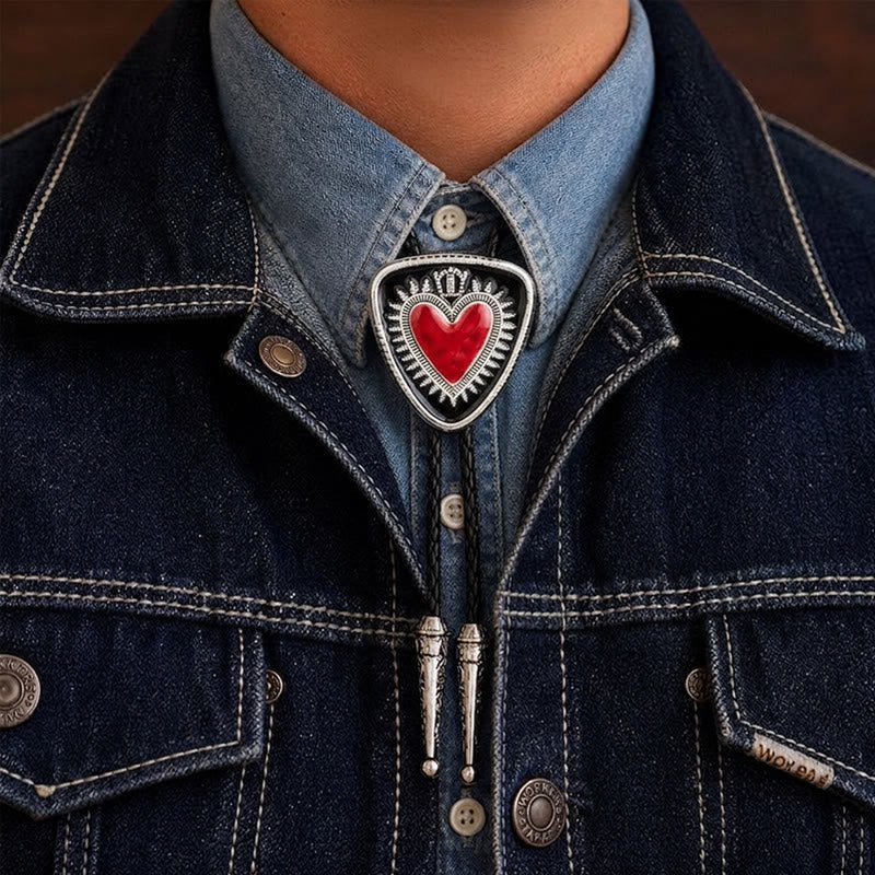 Vintage Shield Shape Sacred Heart Crown Bolo Tie