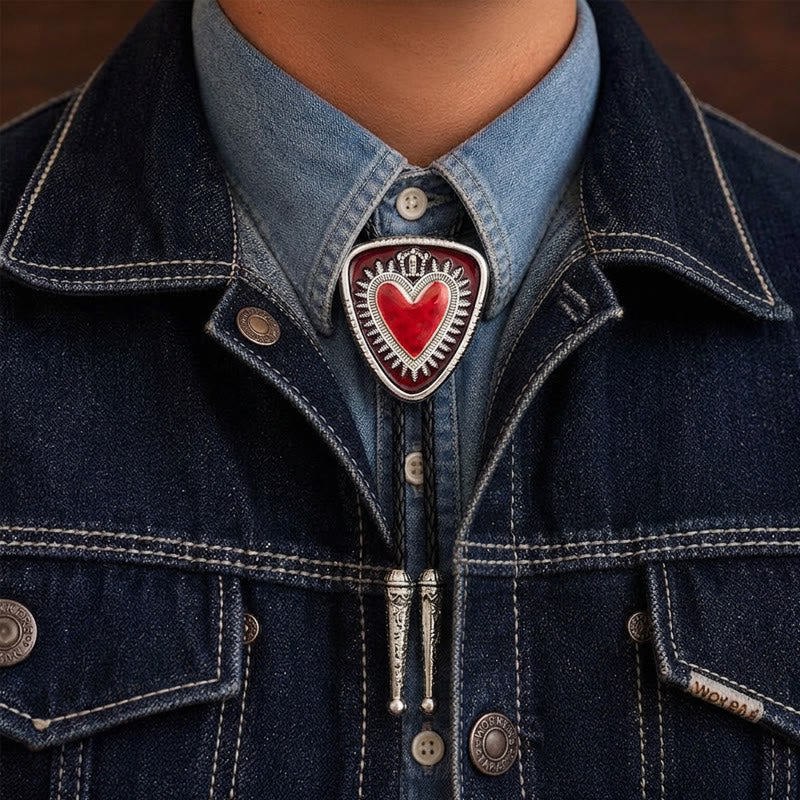 Vintage Shield Shape Sacred Heart Crown Bolo Tie