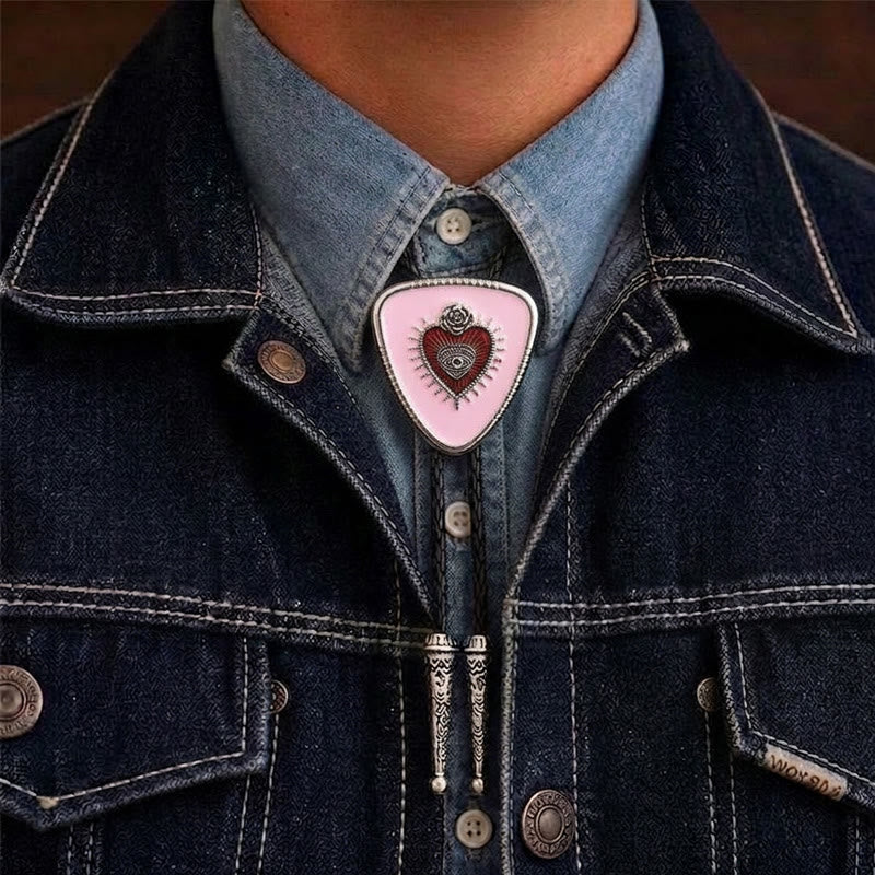 Pink Evil Eye Rose Sacred Heart Bolo Tie