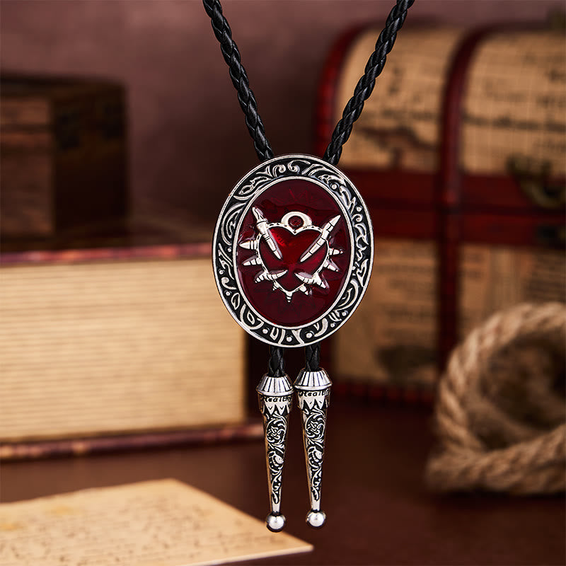Vintage Red Thorn Heart Bullet Oval Bolo Tie