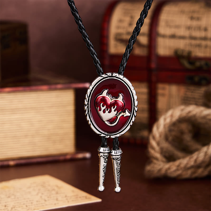 Devil's Flaming Heart Western Pendant Bolo Tie