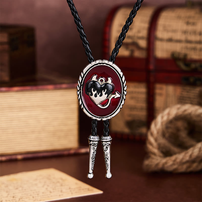 Devil's Flaming Heart Western Pendant Bolo Tie