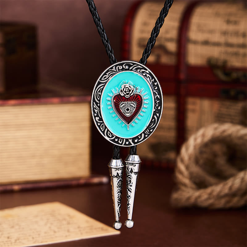 Occult Rose & Eye Turquoise Enameled Bolo Tie
