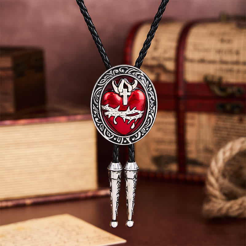 Crown Of Thorns Bleeding Heart Oval Enameled Bolo Tie
