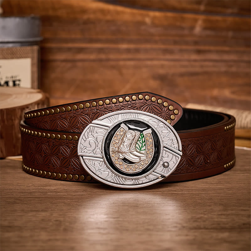 Boots & Horseshoe DIY Hidden Folding Knife Buckle Leather Belt