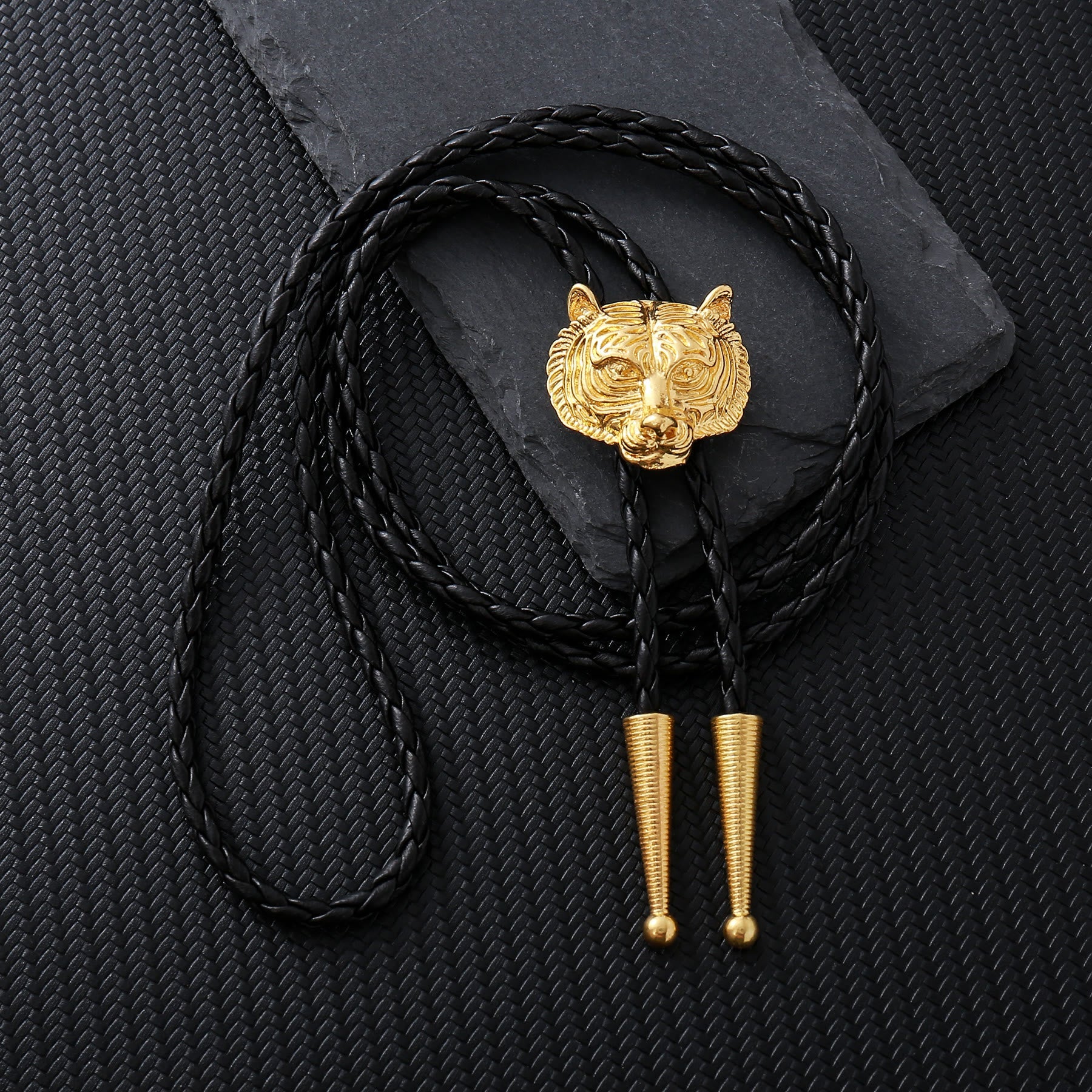 Western Retro Tiger Head Metal Bolo Tie