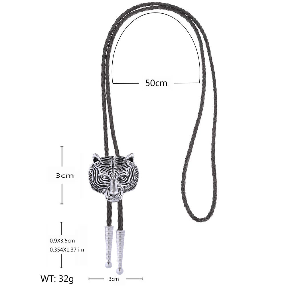 Western Retro Tiger Head Metal Bolo Tie