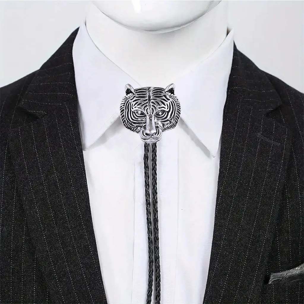 Western Retro Tiger Head Metal Bolo Tie