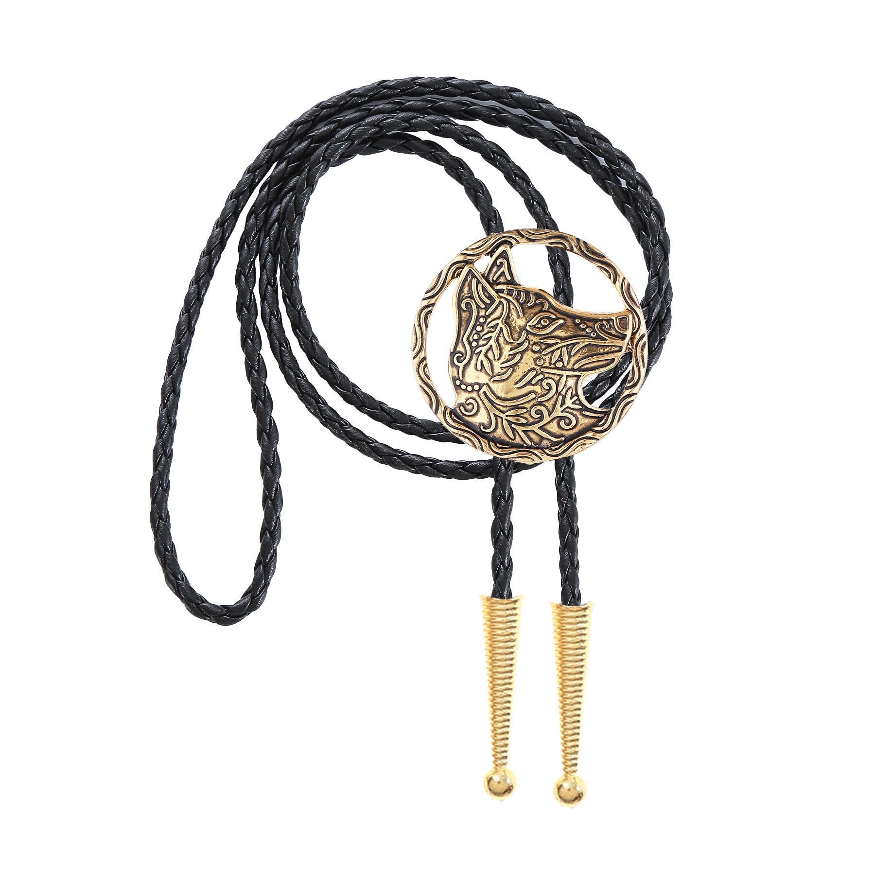 Vintage Antique Gold Hollow Wolf Head Bolo Tie