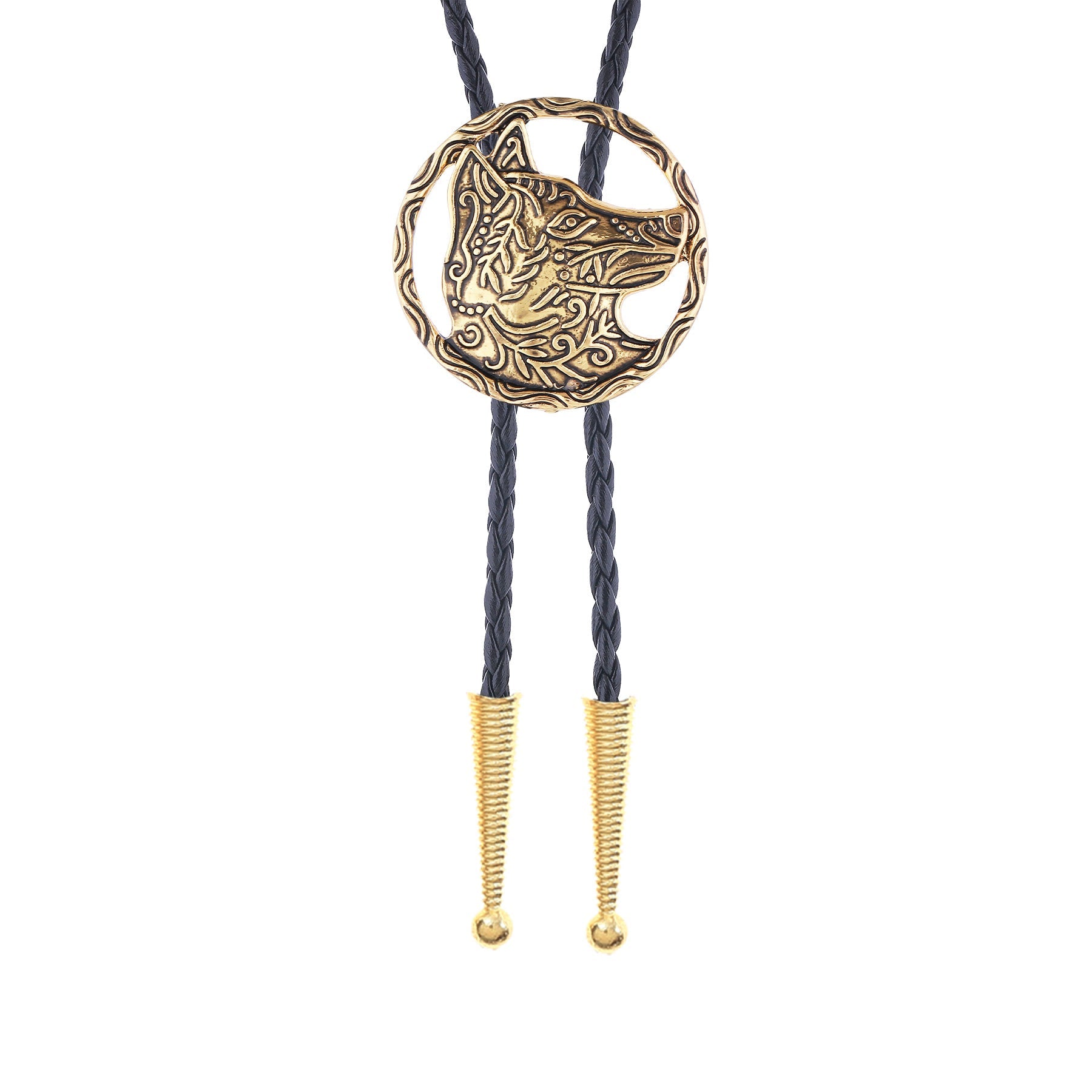 Vintage Antique Gold Hollow Wolf Head Bolo Tie