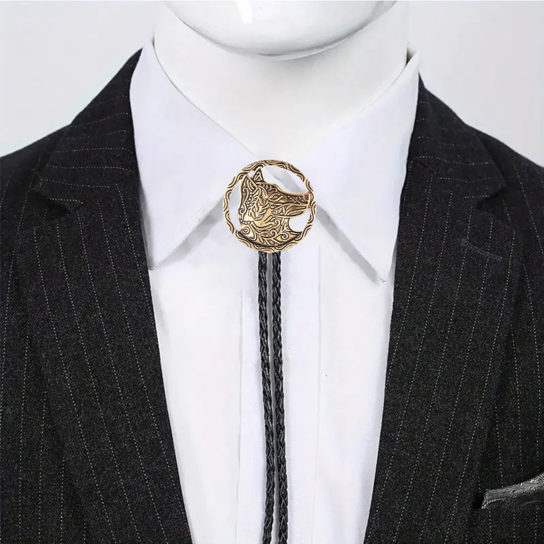Vintage Antique Gold Hollow Wolf Head Bolo Tie