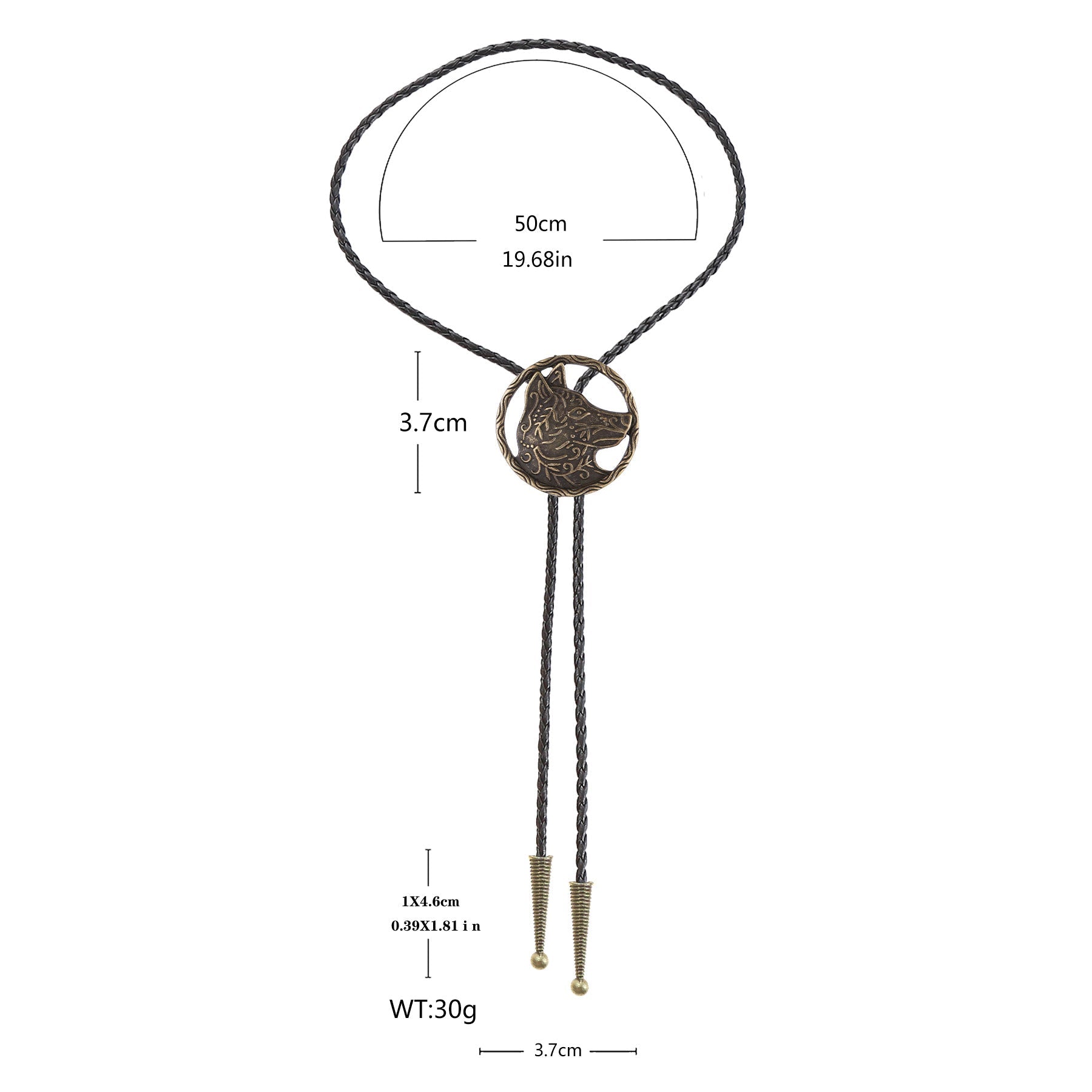 Vintage Antique Gold Hollow Wolf Head Bolo Tie