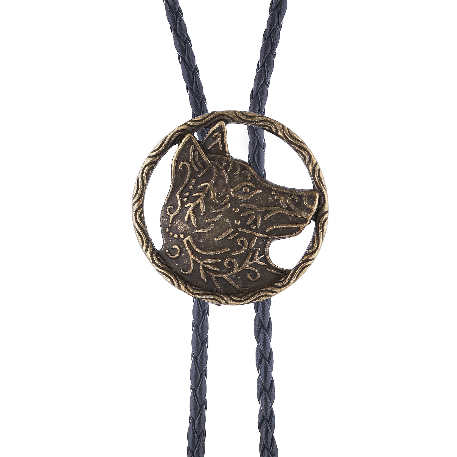 Vintage Antique Gold Hollow Wolf Head Bolo Tie