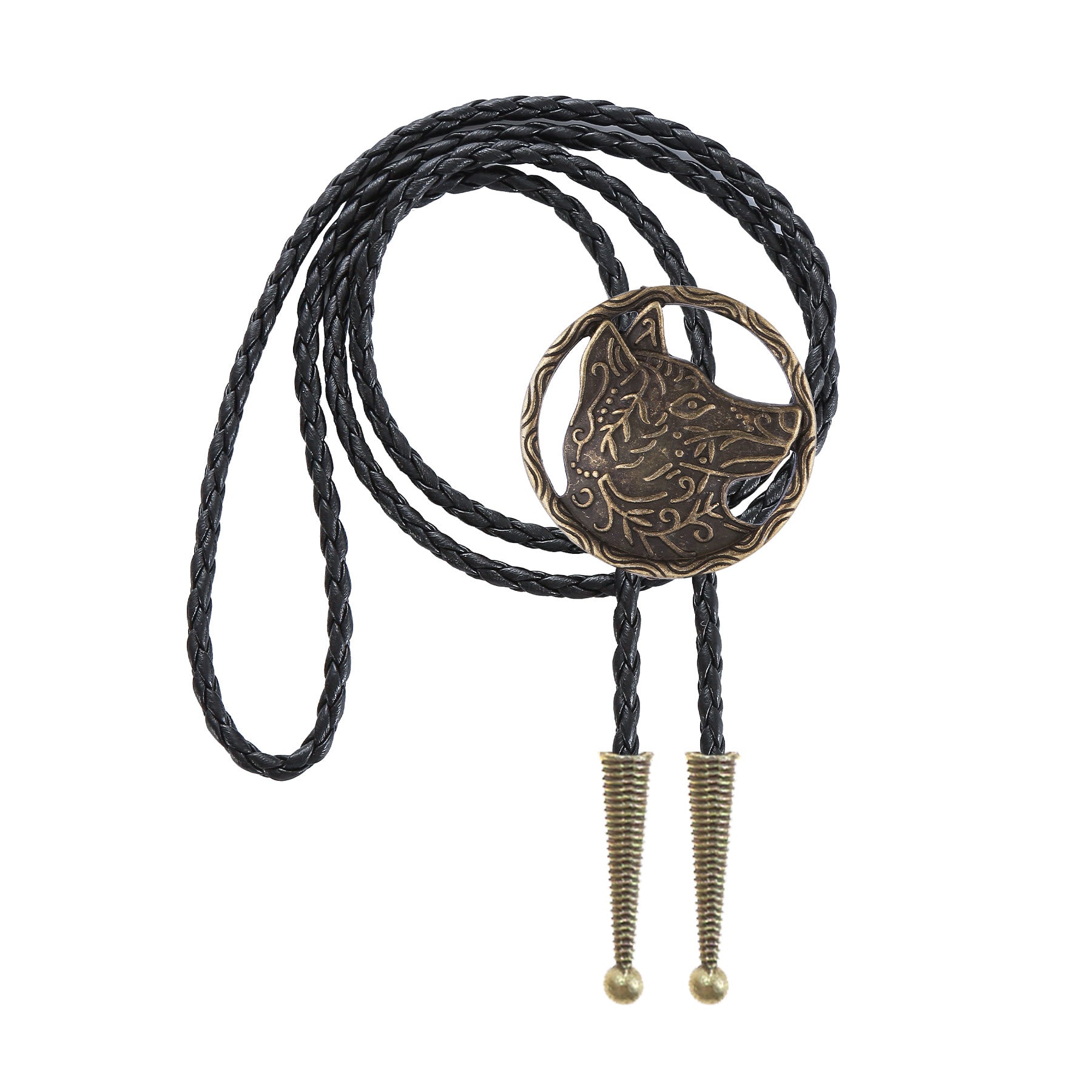 Vintage Antique Gold Hollow Wolf Head Bolo Tie