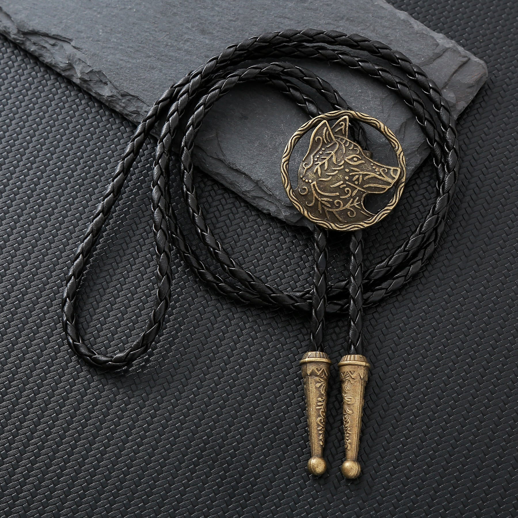 Vintage Antique Gold Hollow Wolf Head Bolo Tie