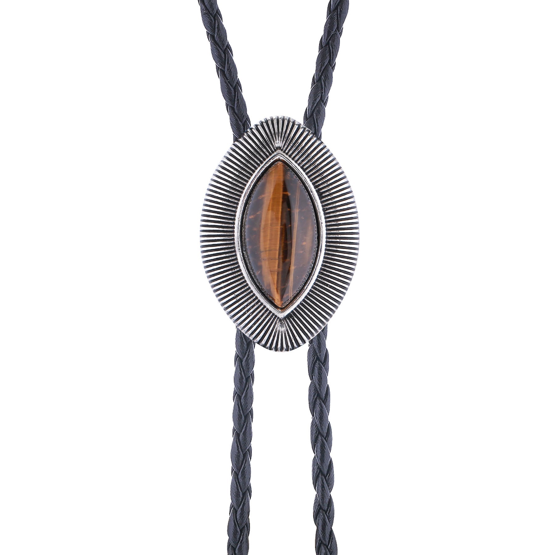 Vintage Antique Twisted Border Oval Cat Eye Stone Bolo Tie