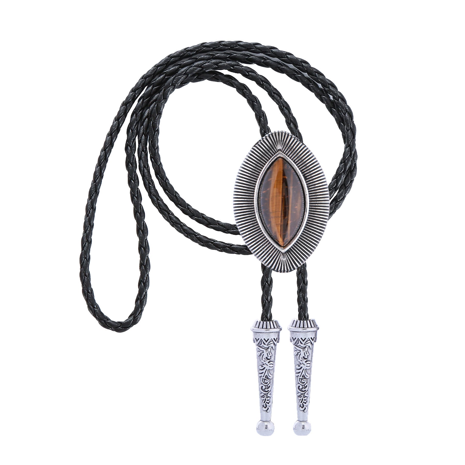 Vintage Antique Twisted Border Oval Cat Eye Stone Bolo Tie