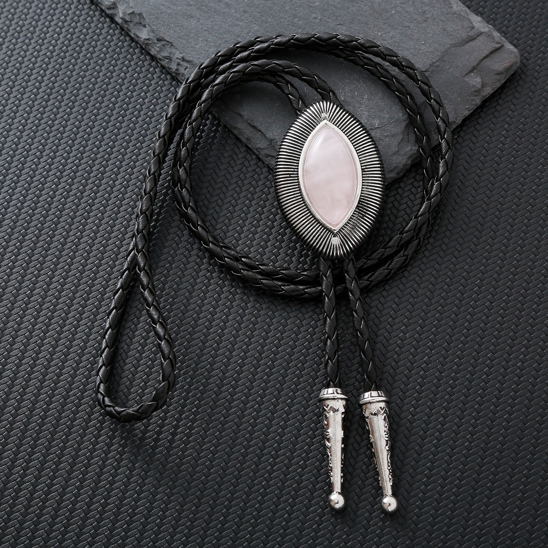 Vintage Antique Twisted Border Oval Cat Eye Stone Bolo Tie