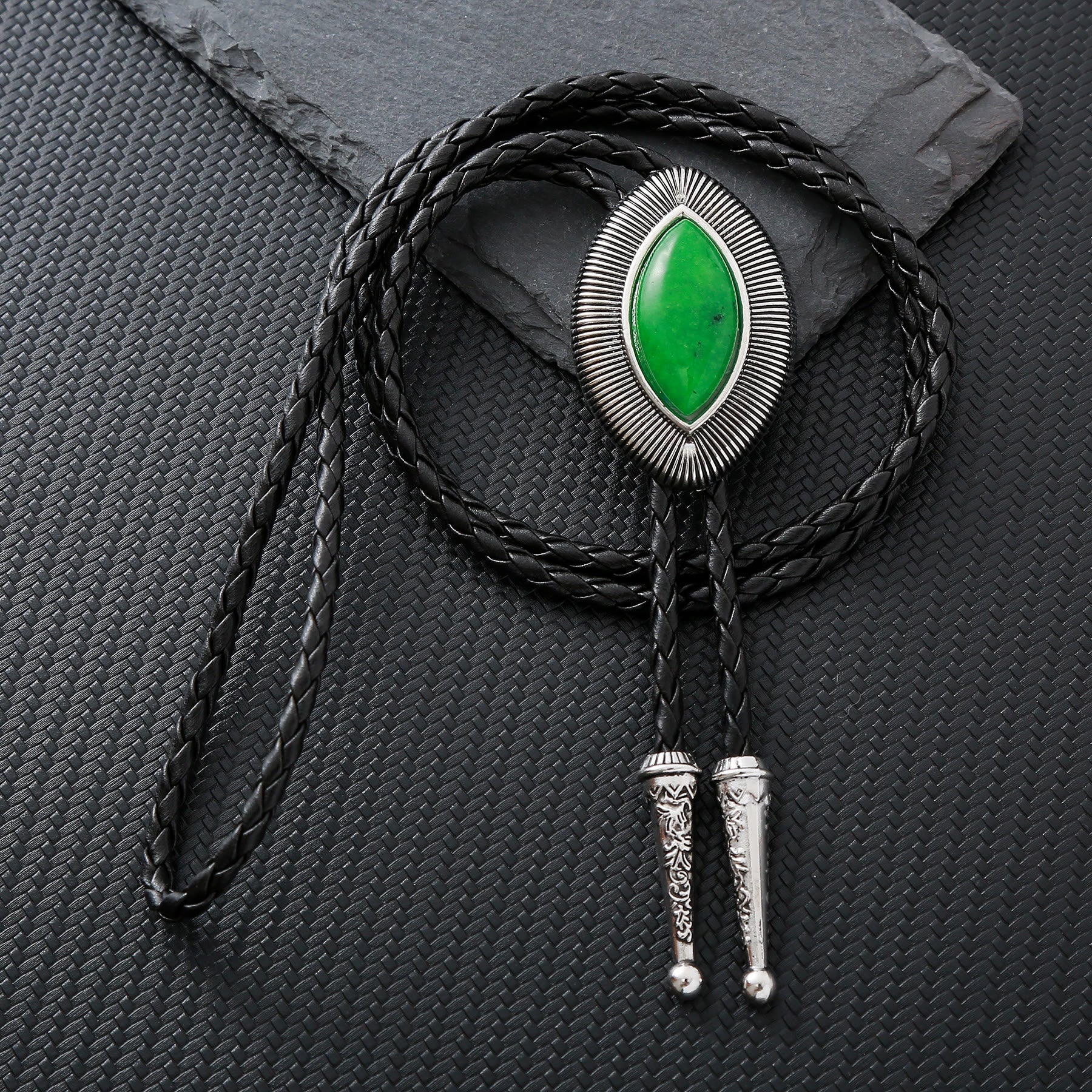 Vintage Antique Twisted Border Oval Cat Eye Stone Bolo Tie