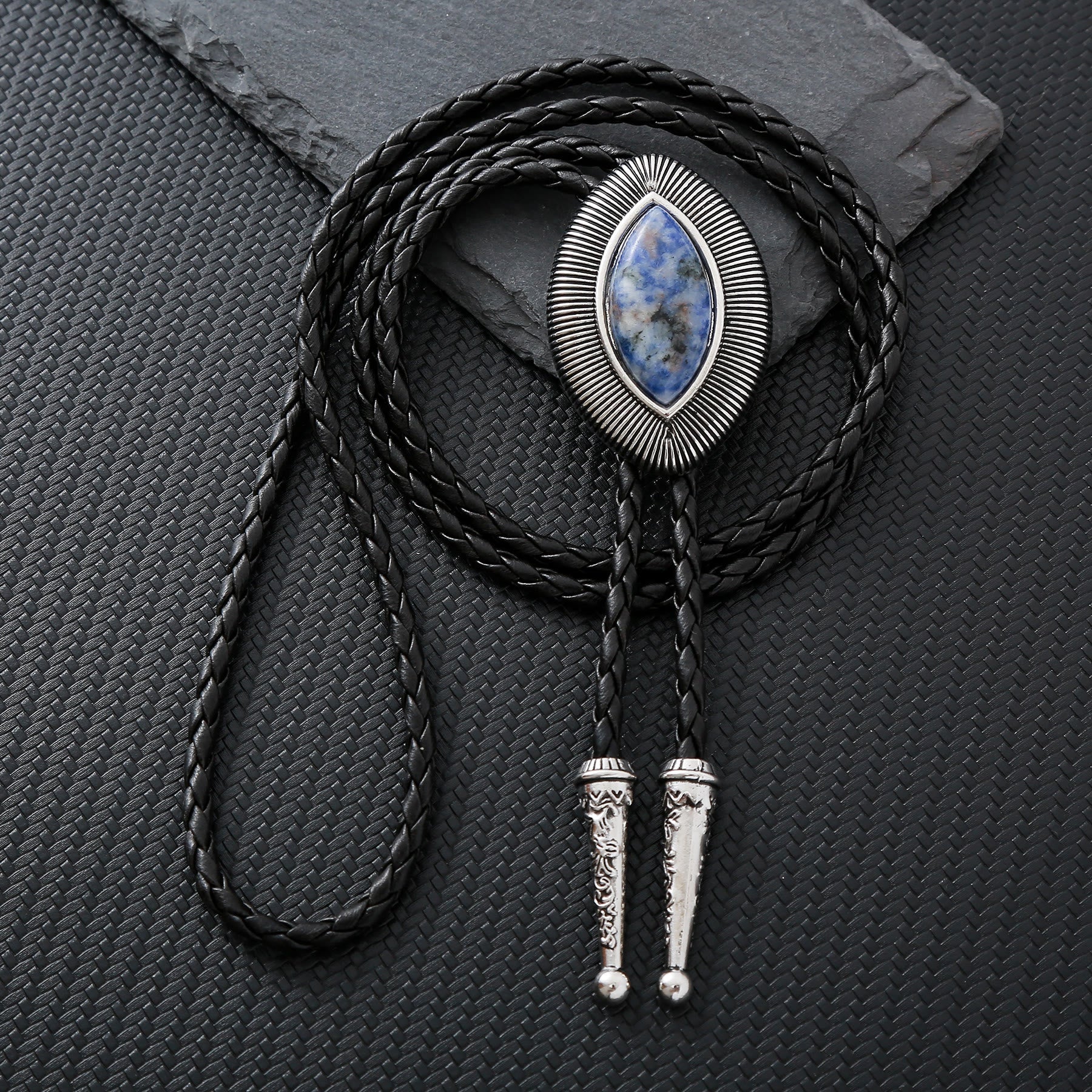 Vintage Antique Twisted Border Oval Cat Eye Stone Bolo Tie