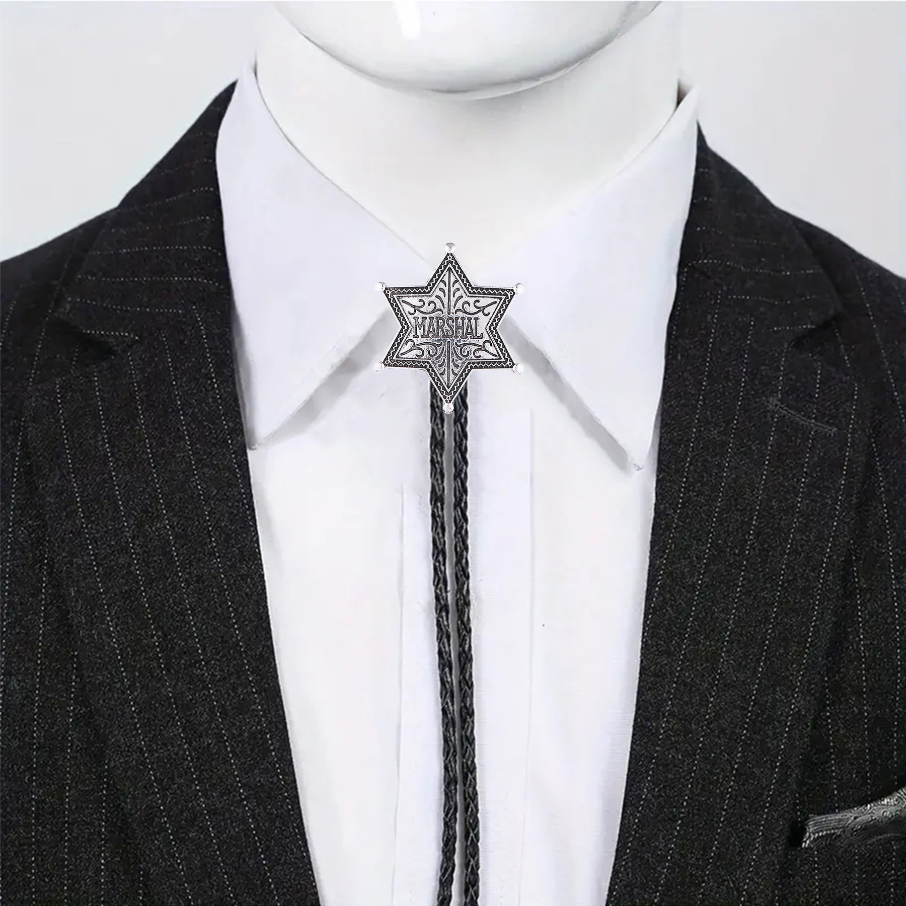 Vintage Western Marshal Hexagram Star Badge Bolo Tie