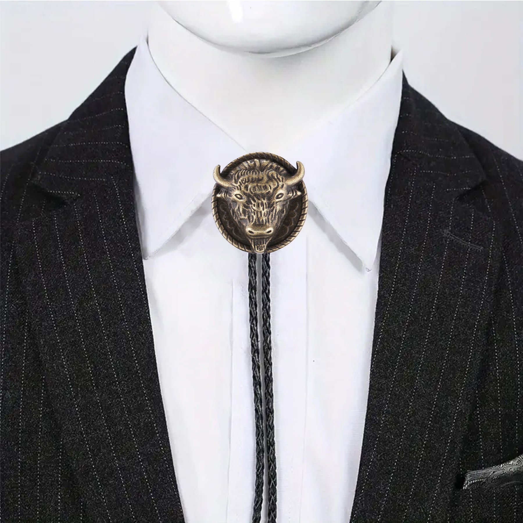 Buffalo Head Medallion Old West Bolo Tie