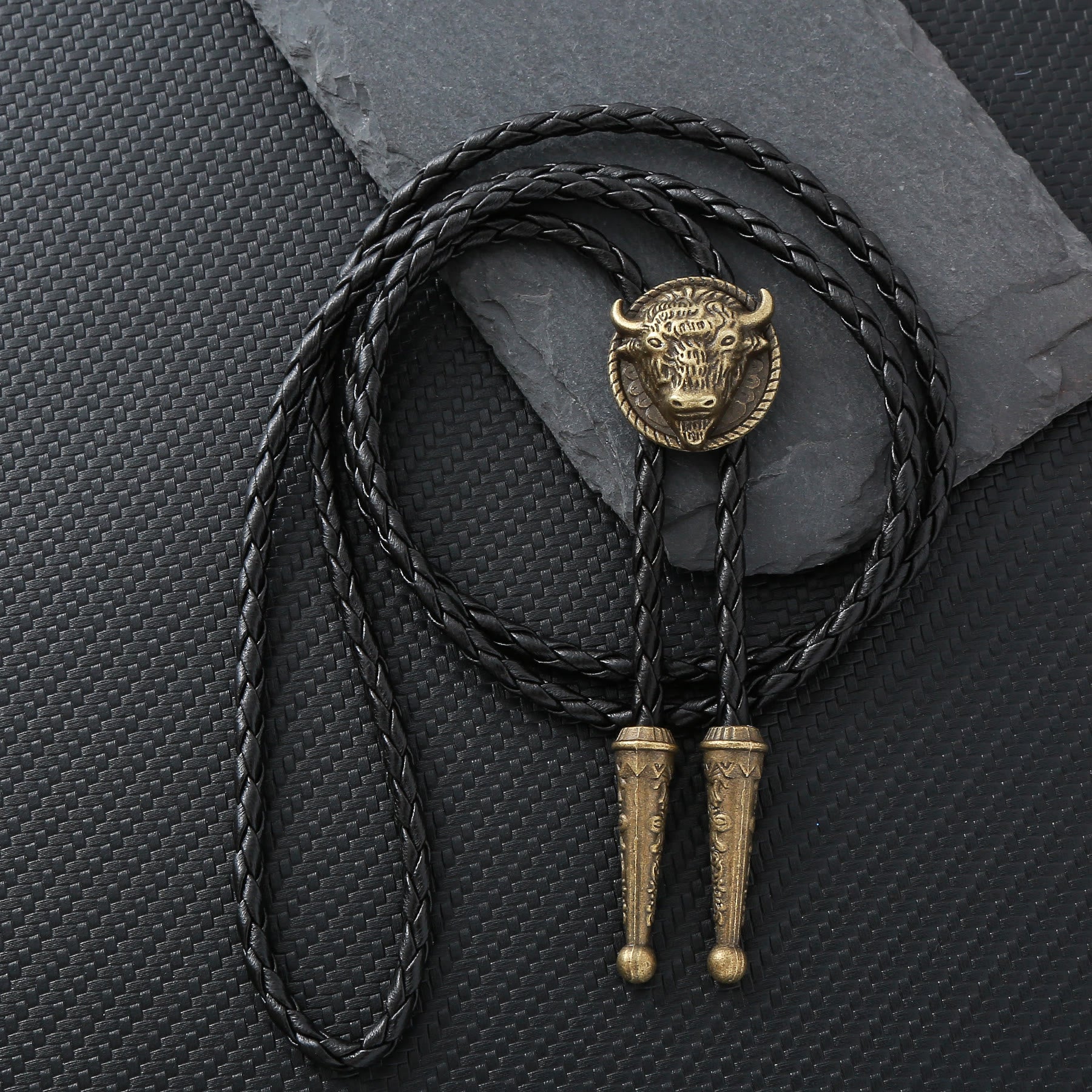 Buffalo Head Medallion Old West Bolo Tie