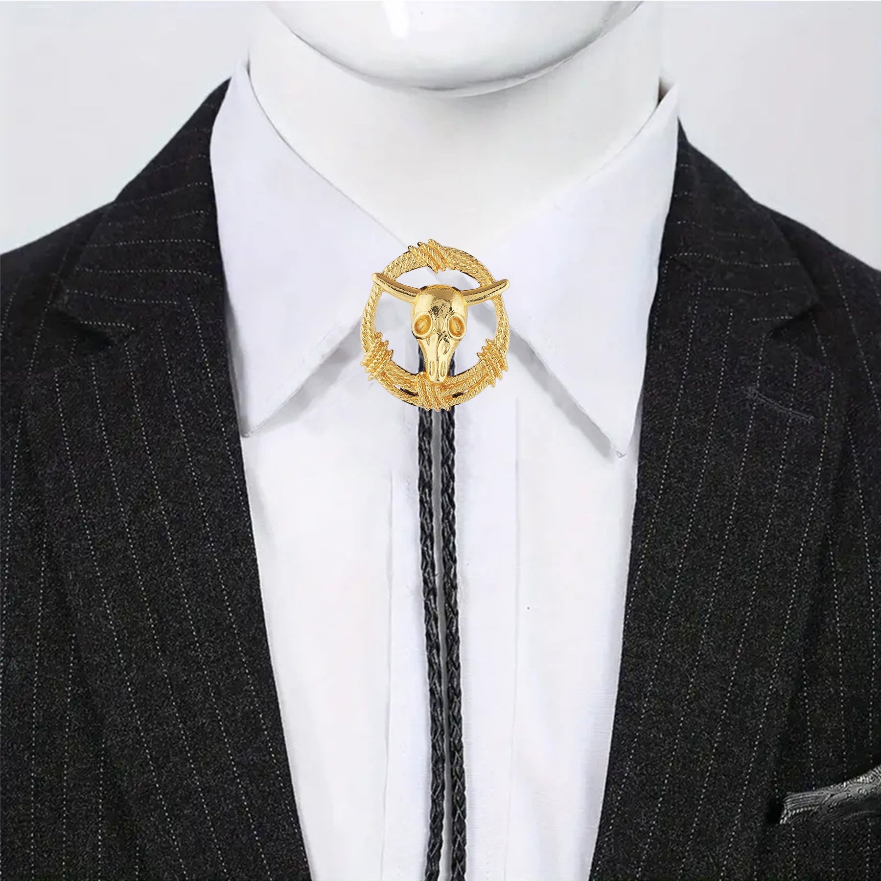 Steer Skull Rope Wreath Rock Style Bolo Tie