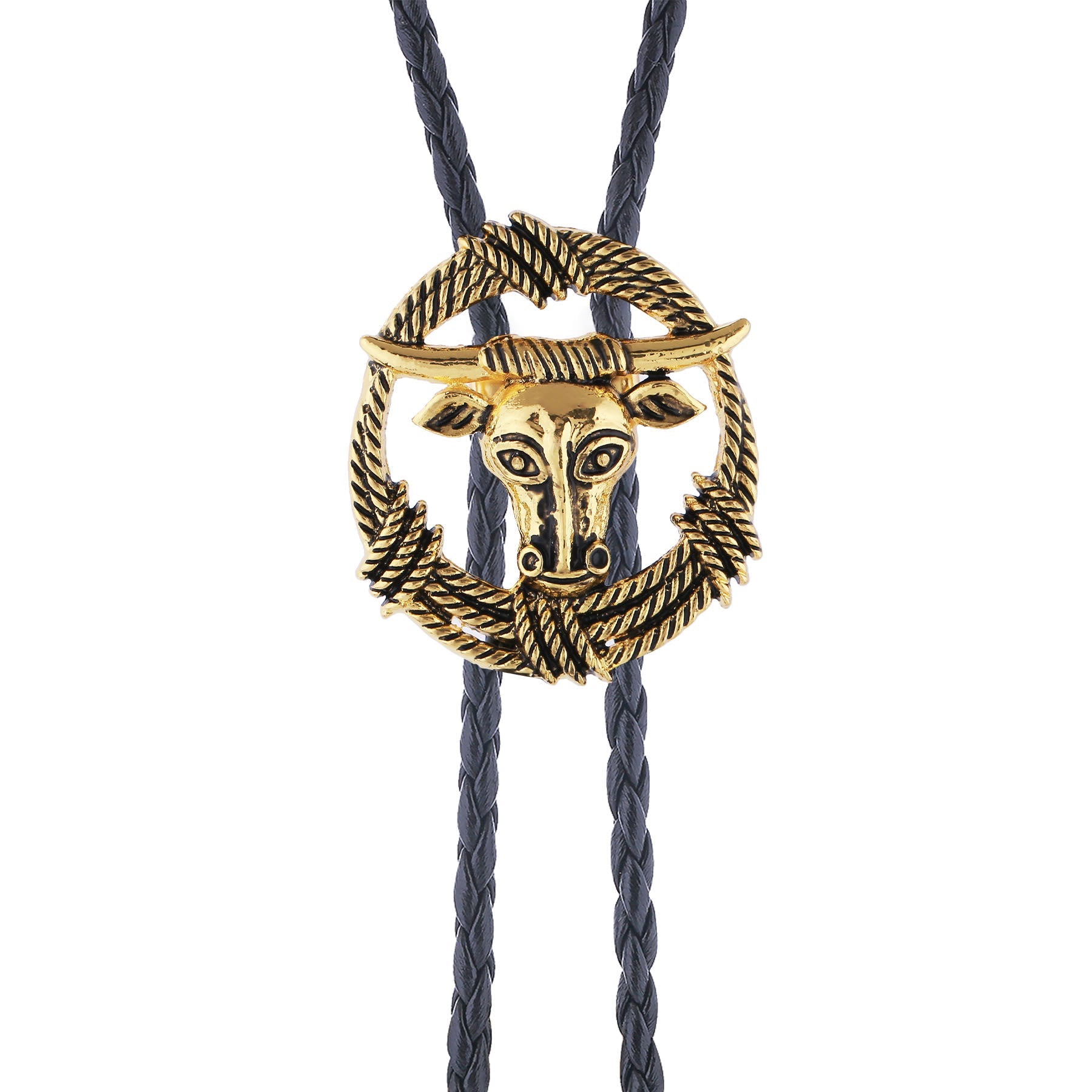 Rodeo Longhorn Bull Rope Wreath Rock Style Bolo Tie