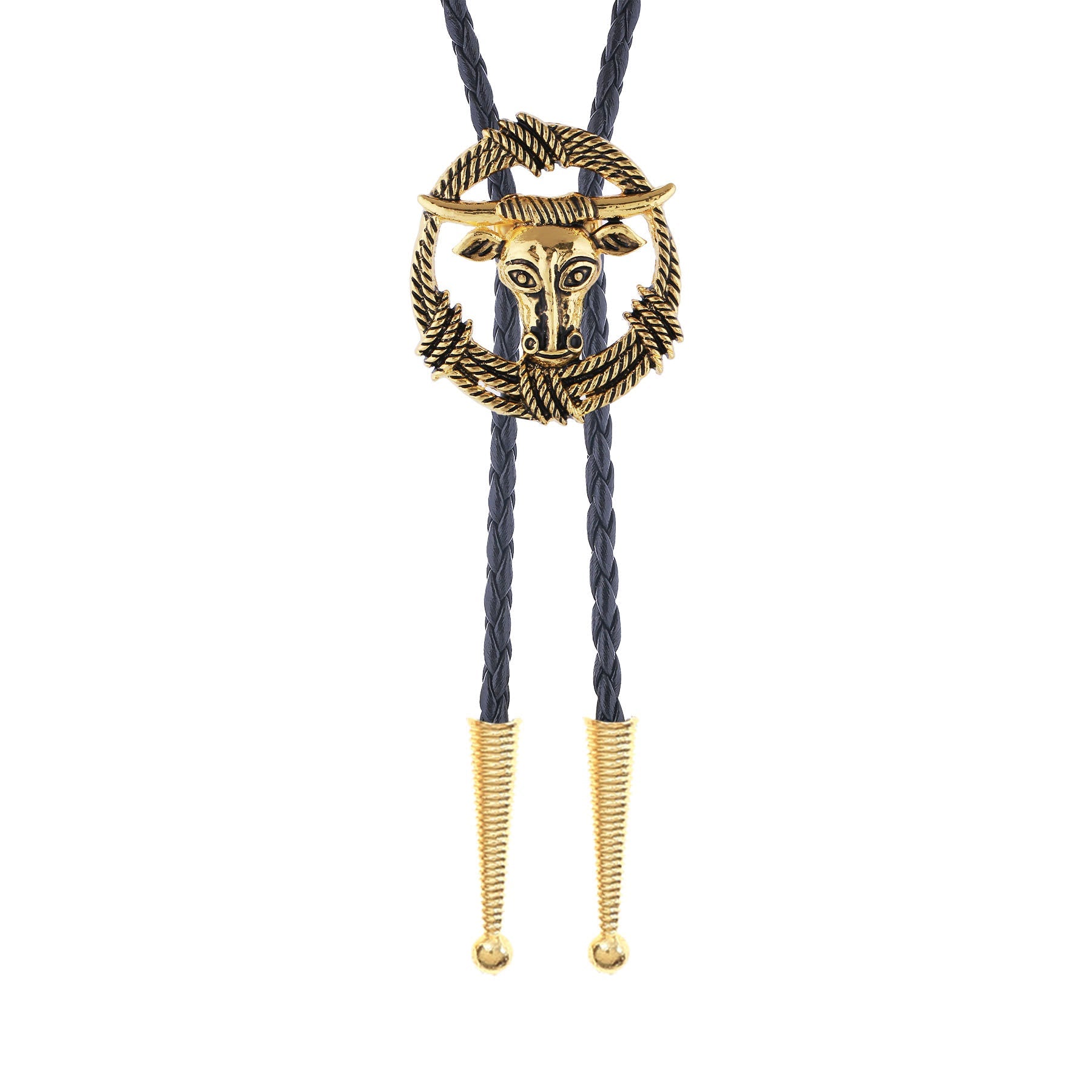Rodeo Longhorn Bull Rope Wreath Rock Style Bolo Tie