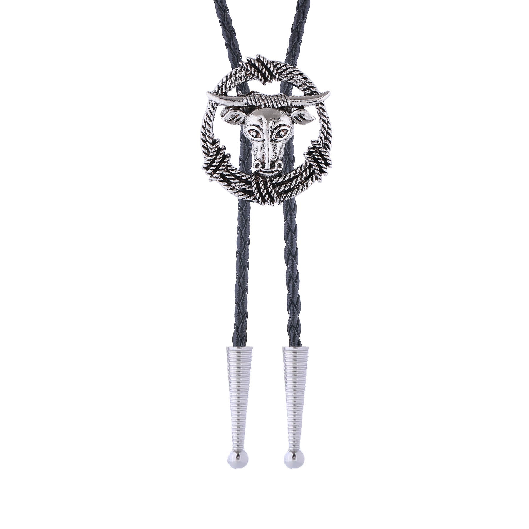 Rodeo Longhorn Bull Rope Wreath Rock Style Bolo Tie
