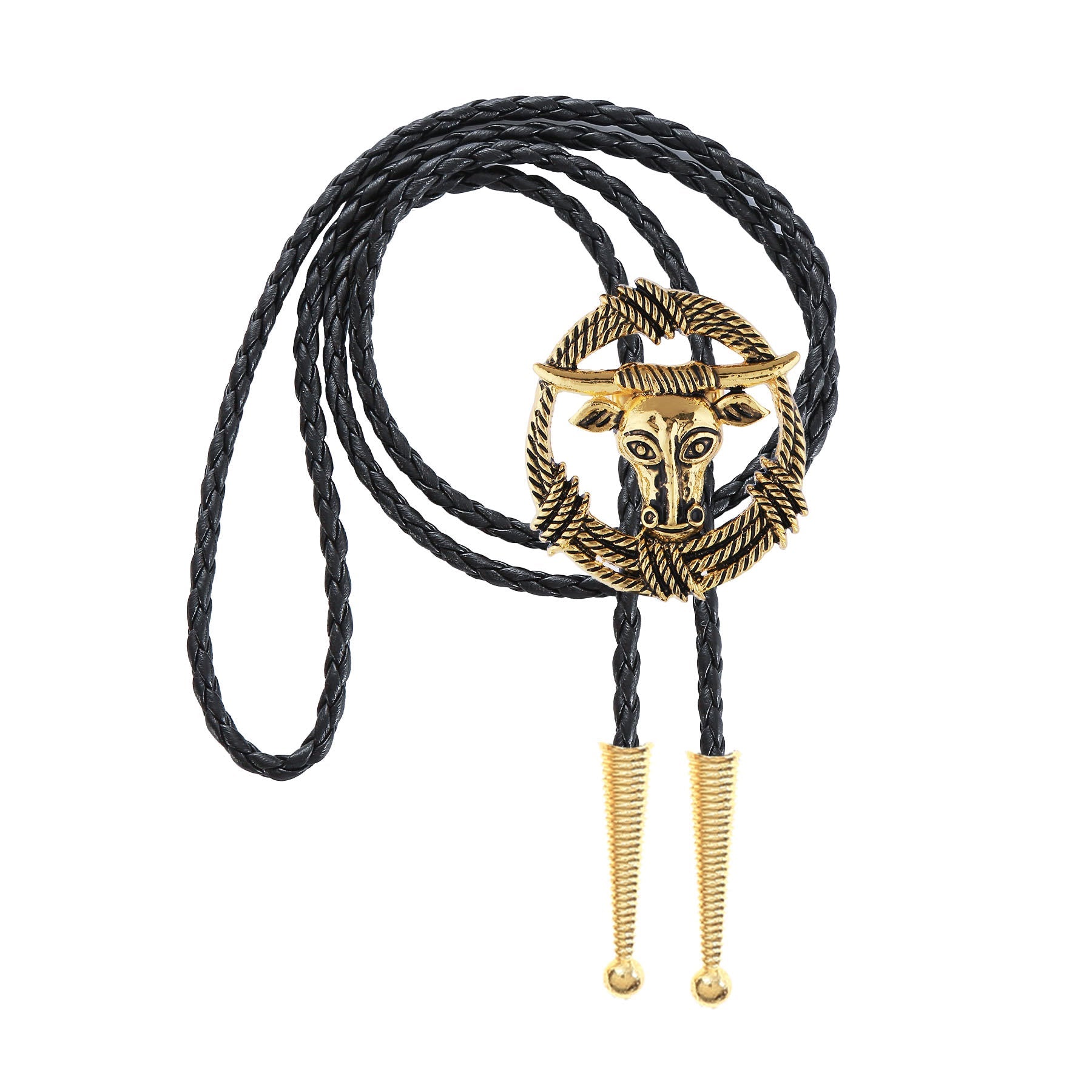 Rodeo Longhorn Bull Rope Wreath Rock Style Bolo Tie