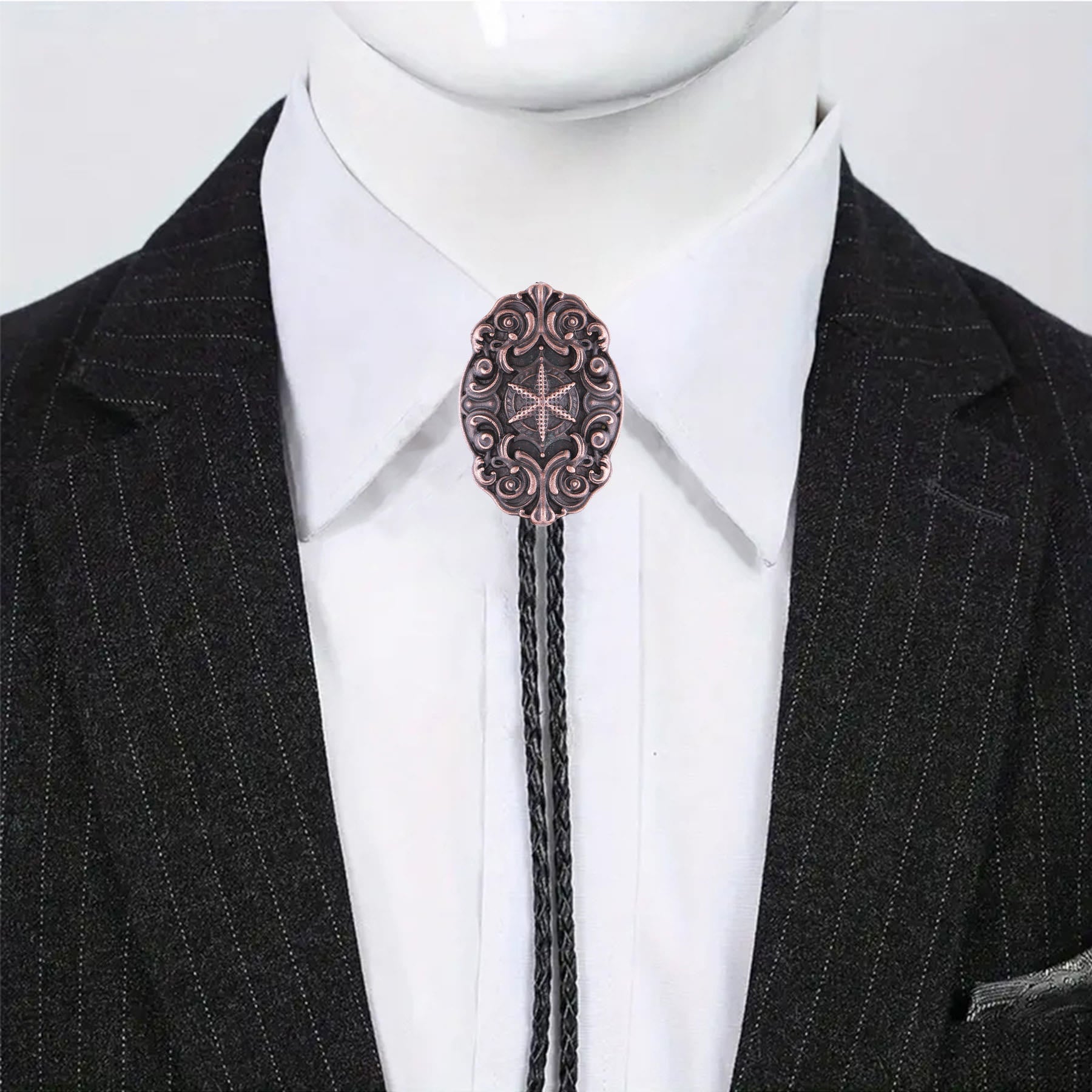 Ornate Compass Star Victorian Western Bolo Tie