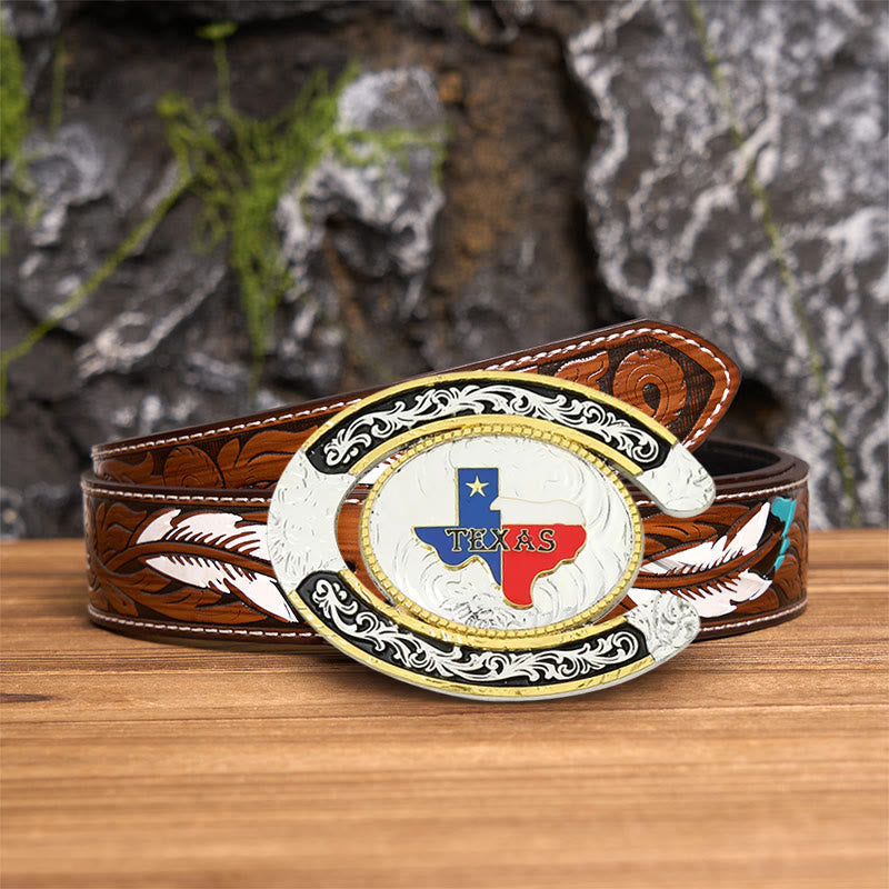 Texas Pride Horseshoe-Shaped DIY Large Buckle Leather Belt