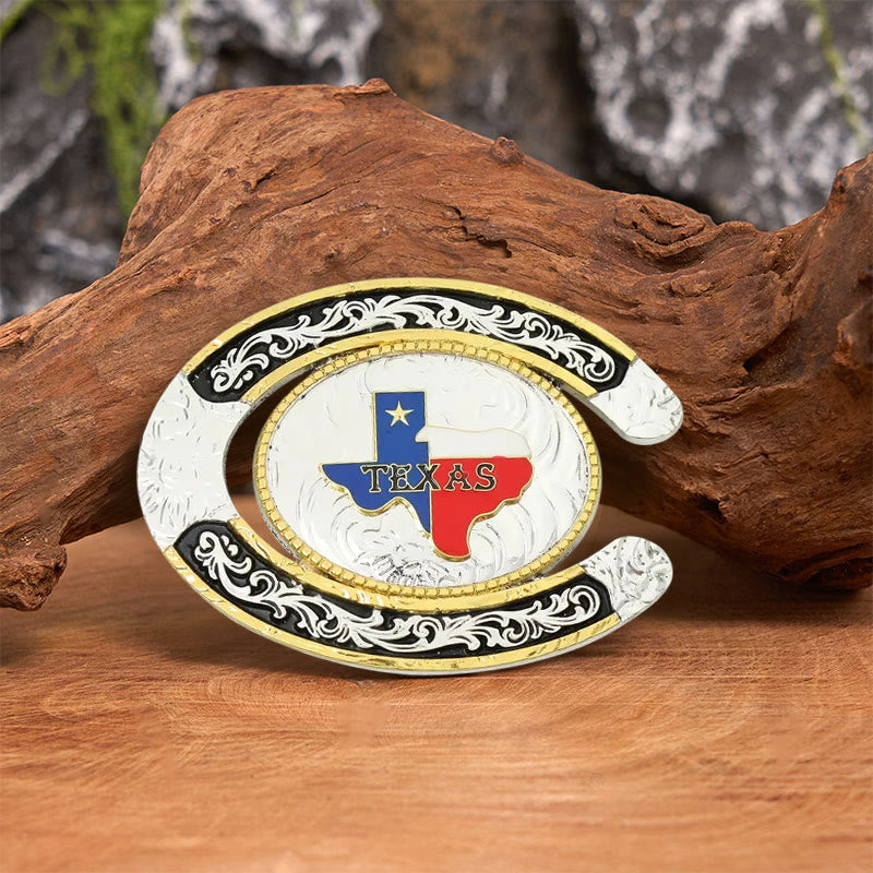 Texas Pride Horseshoe-Shaped DIY Large Buckle Leather Belt