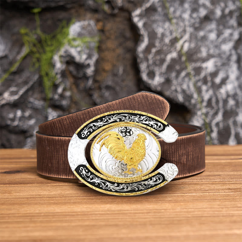 Golden Rooster Horseshoe-Shaped DIY Large Buckle Leather Belt