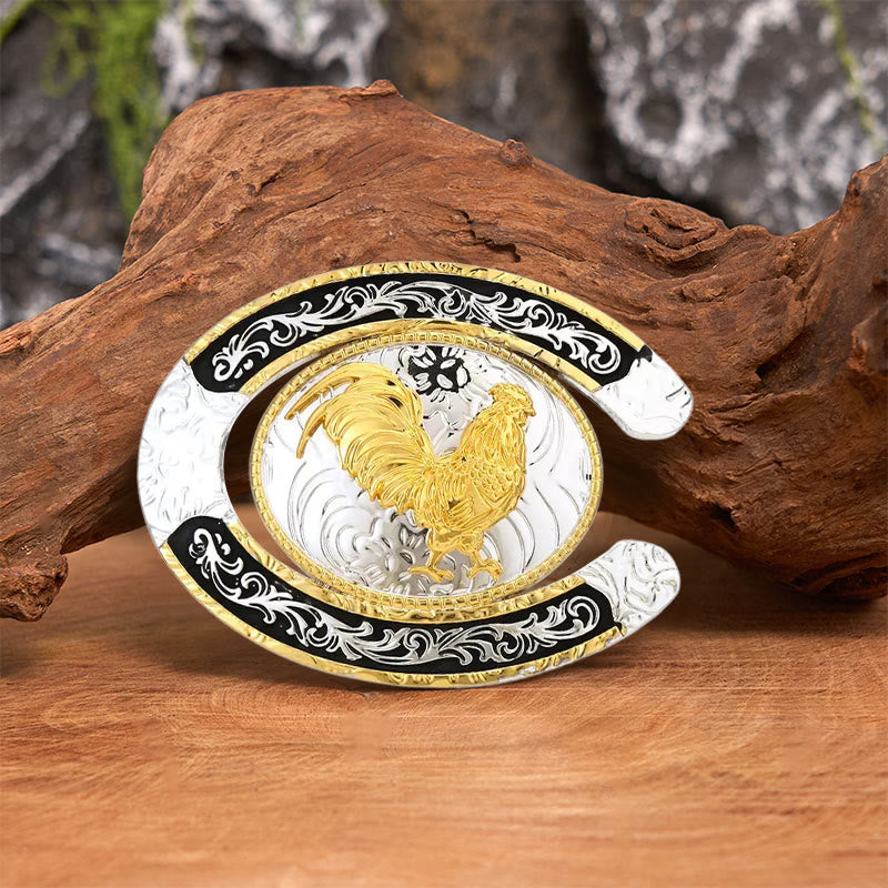 Golden Rooster Horseshoe-Shaped DIY Large Buckle Leather Belt
