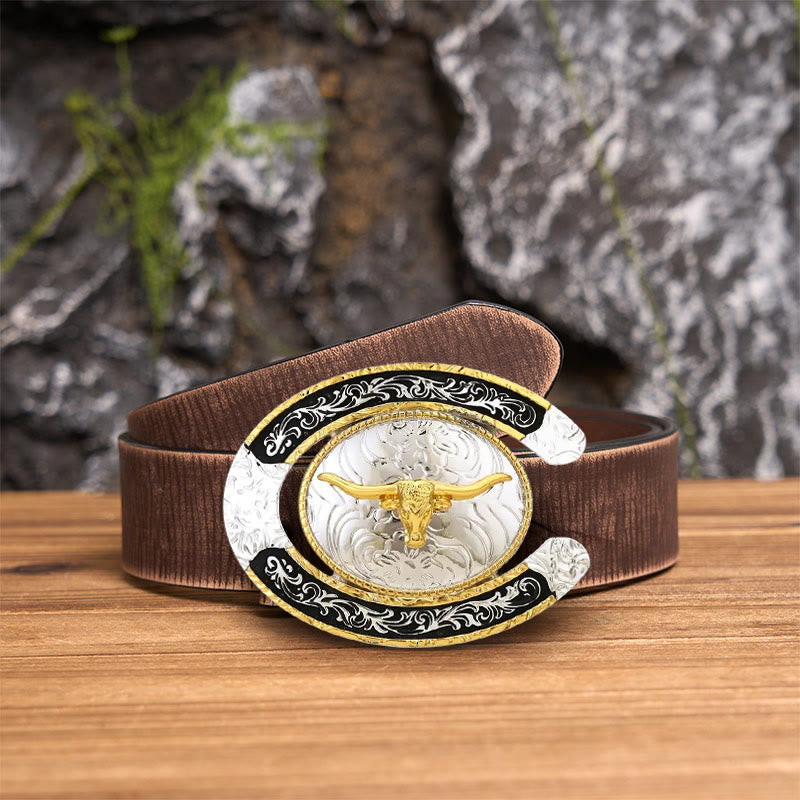 Lucky Horseshoe Longhorn DIY Large Buckle Leather Belt