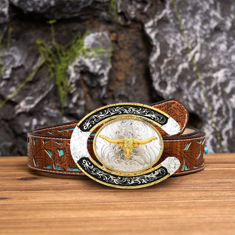 Lucky Horseshoe Longhorn DIY Large Buckle Leather Belt