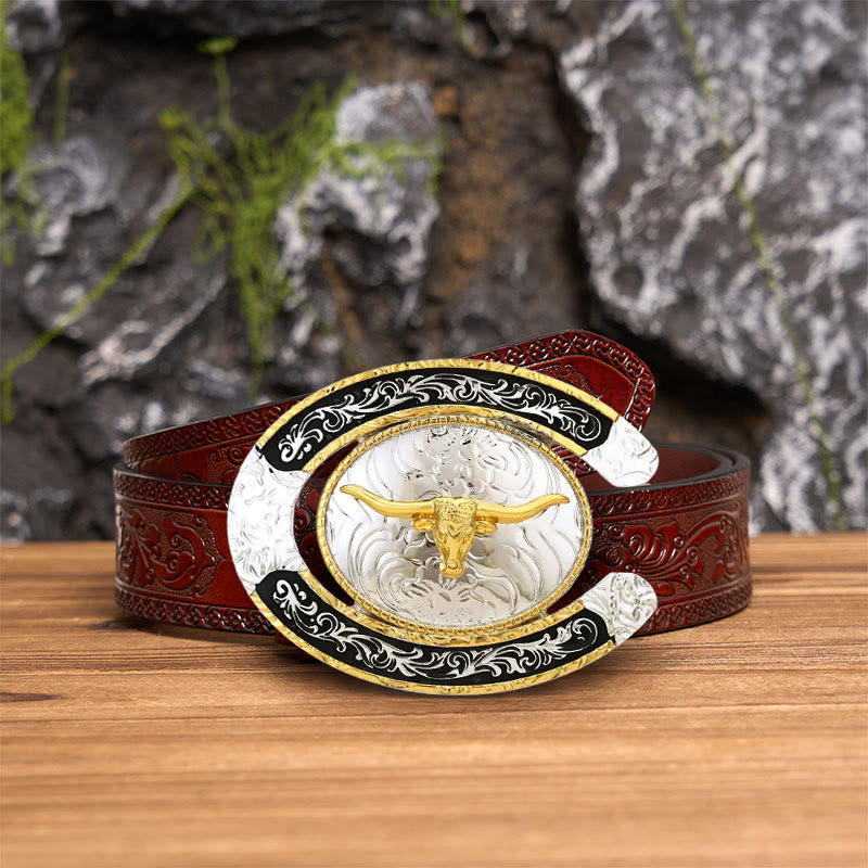 Lucky Horseshoe Longhorn DIY Large Buckle Leather Belt
