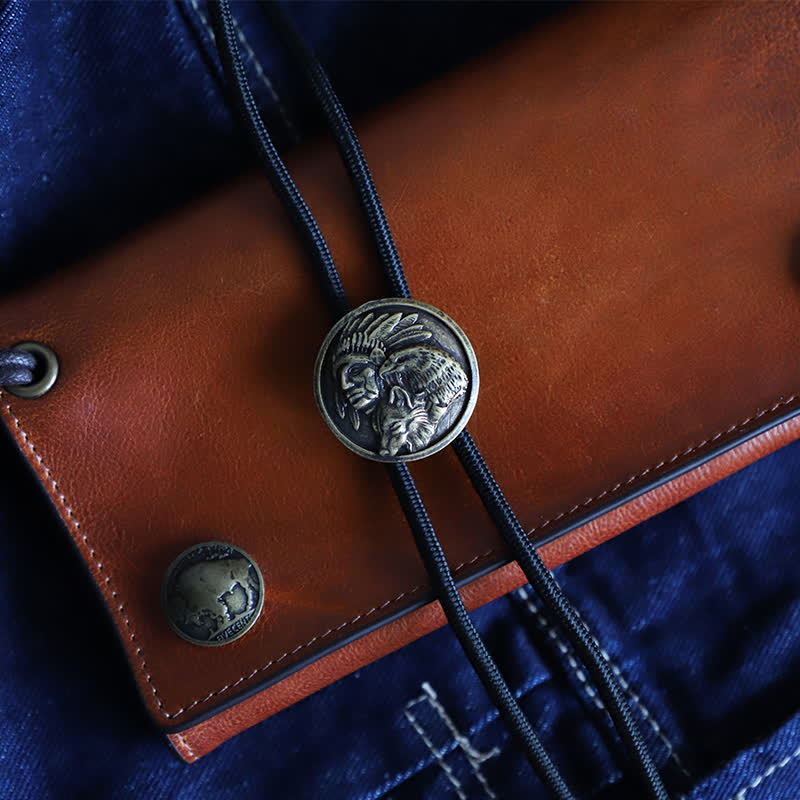 Cowboy Carving Indian Chief Head Bolo Tie
