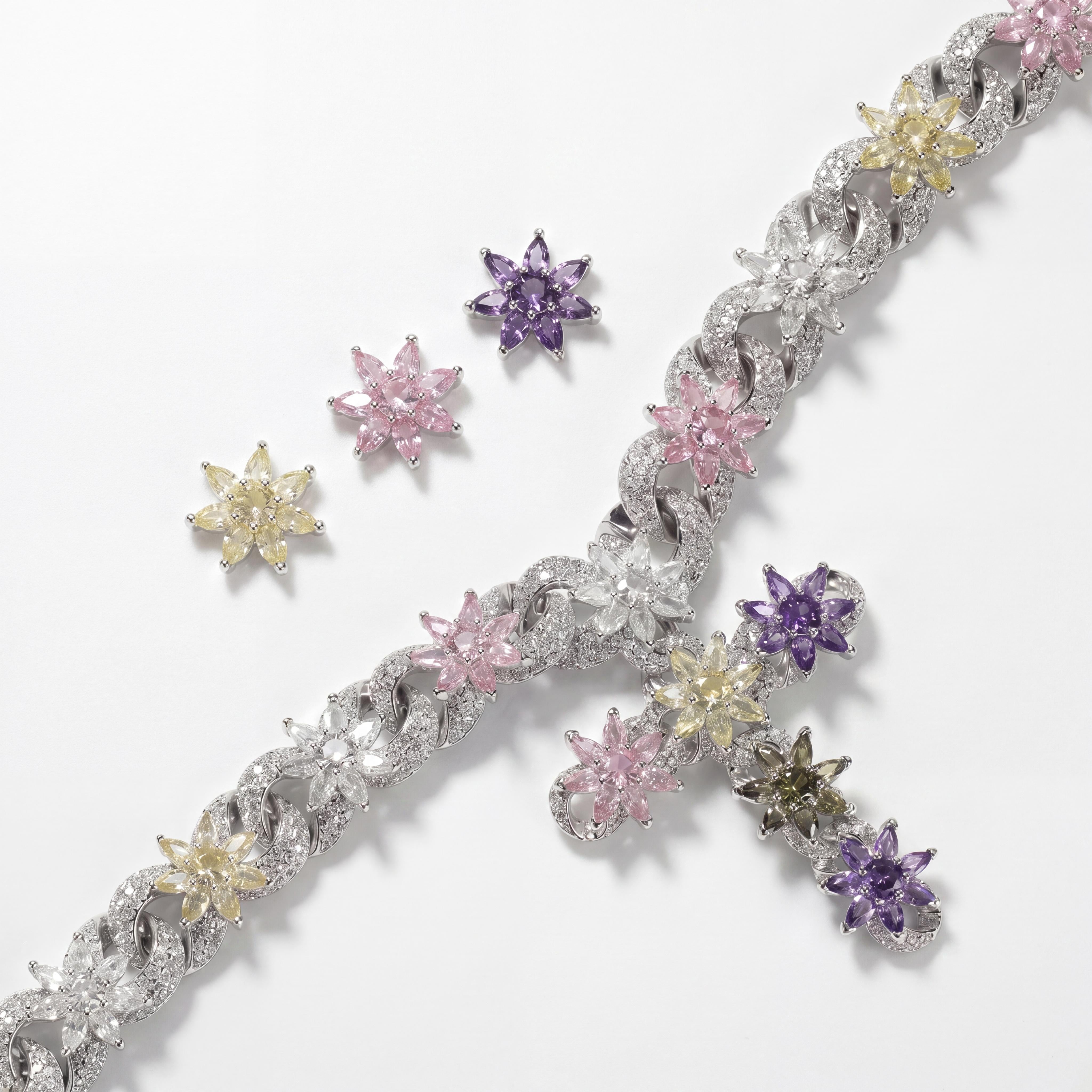 Colorful Zircon Floral Cross Necklace