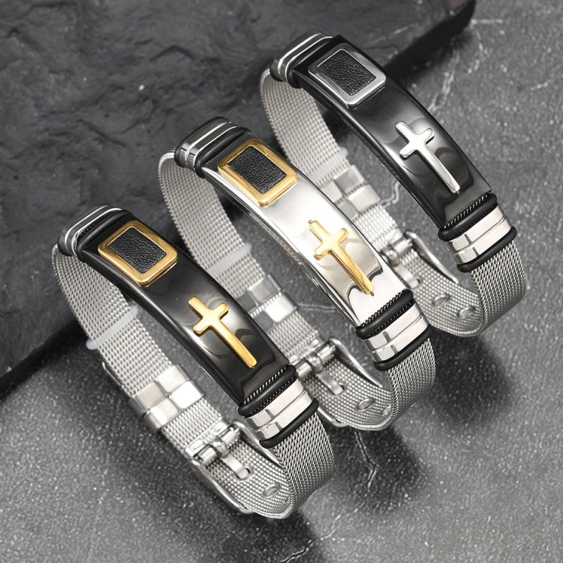 Stainless Steel Cross Mesh Bracelet