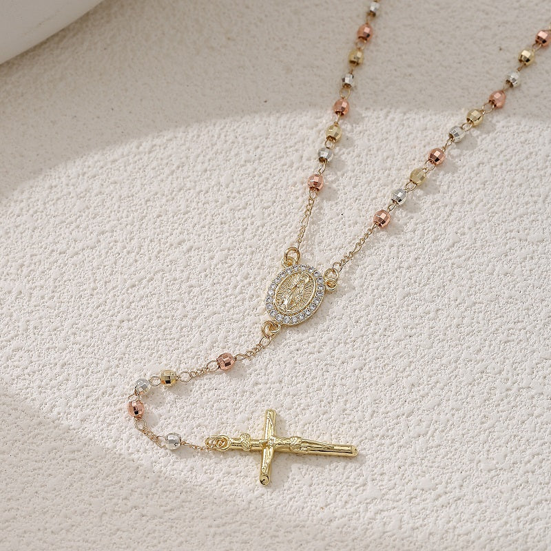 Tri-Color Our Lady of Guadalupe Cross Necklace