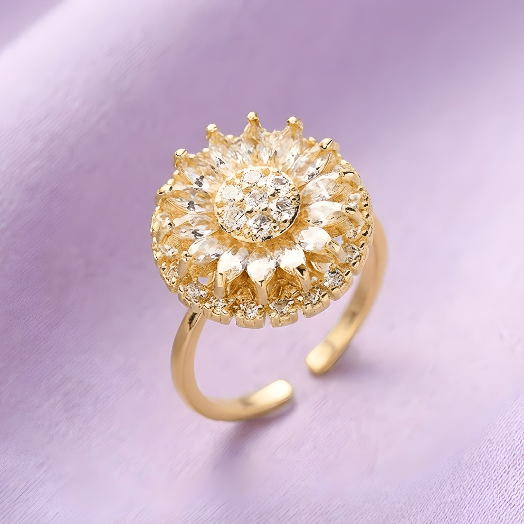 Zirconia Charming Sunflower Ring - (Adjustable)